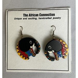 The African Connection African Handcrafted/Handpainted Elephant Wood Earrings.